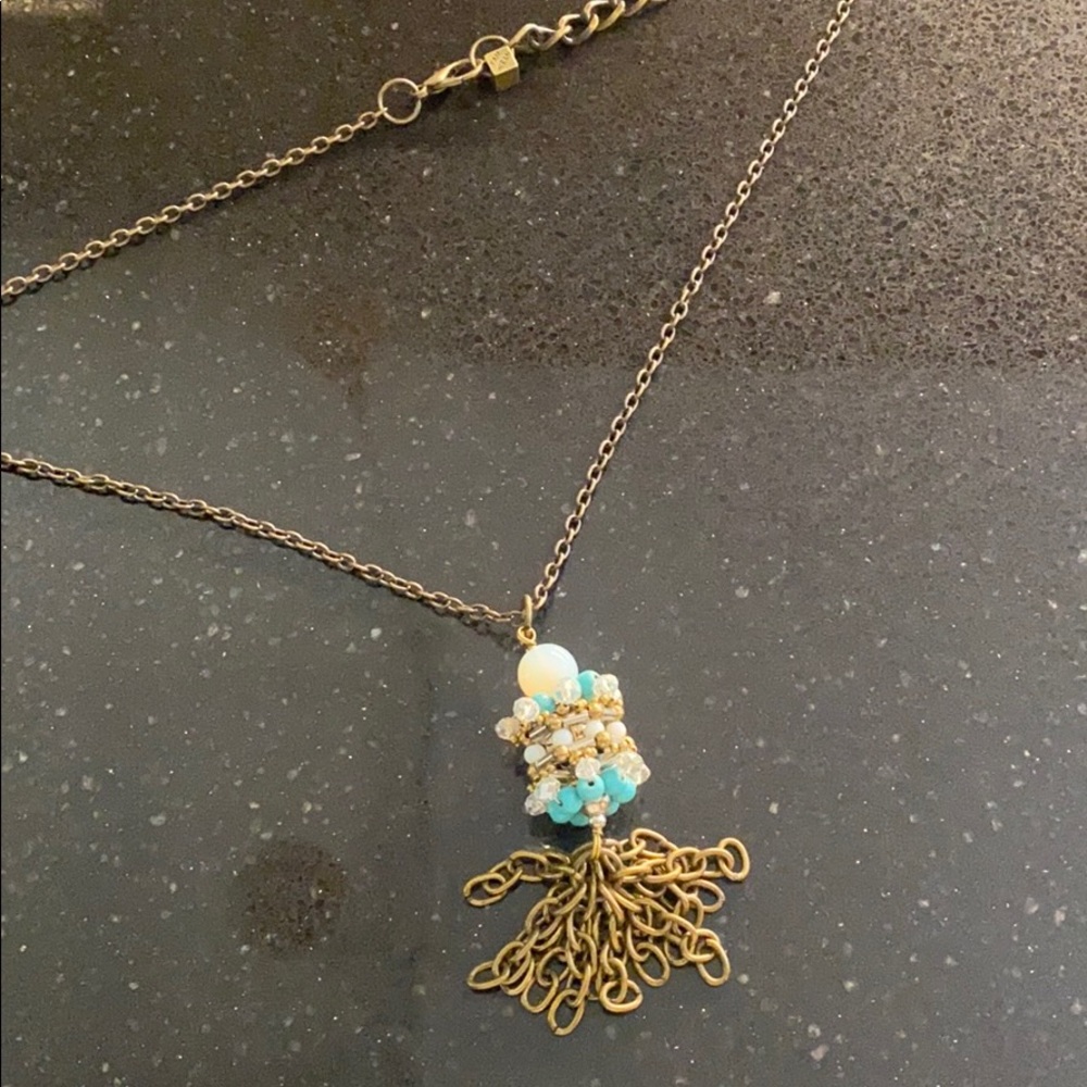 Pam Hiram turquoise and crystal tassels necklace